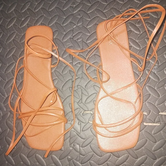 Women Brown Lace Up Flat Sandals - Picture 8 of 11